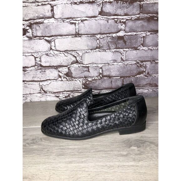 BASS Regina Black Leather Weaves Woven Basket weave Loafers Women Sz 10M US/41EU - Picture 7 of 16